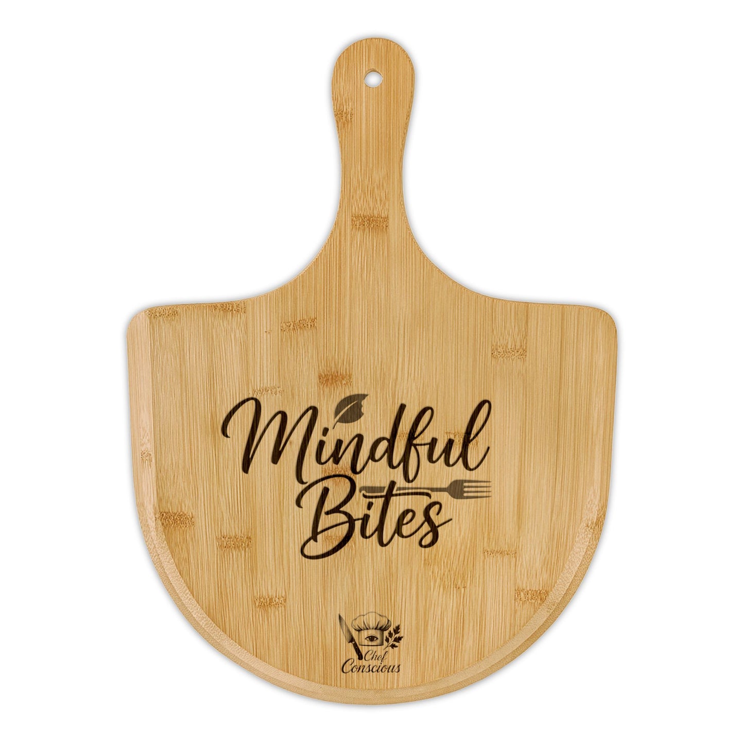 “Mindful Bites" Bamboo Pizza Peel/ Serving Board