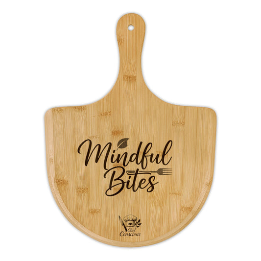 “Mindful Bites" Bamboo Pizza Peel/ Serving Board