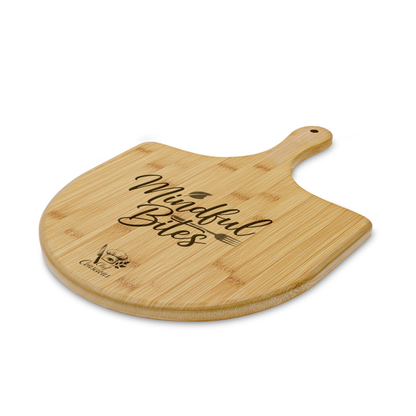 “Mindful Bites" Bamboo Pizza Peel/ Serving Board